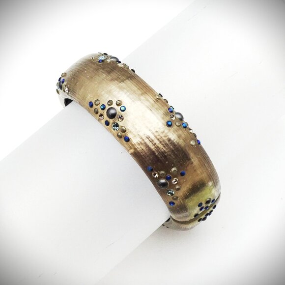 Alexis Bittar Jewelry - ALEXIS BITTAR EUC Brown Lucite & Multi Color Crystals Hinged Bangle Bracelet
